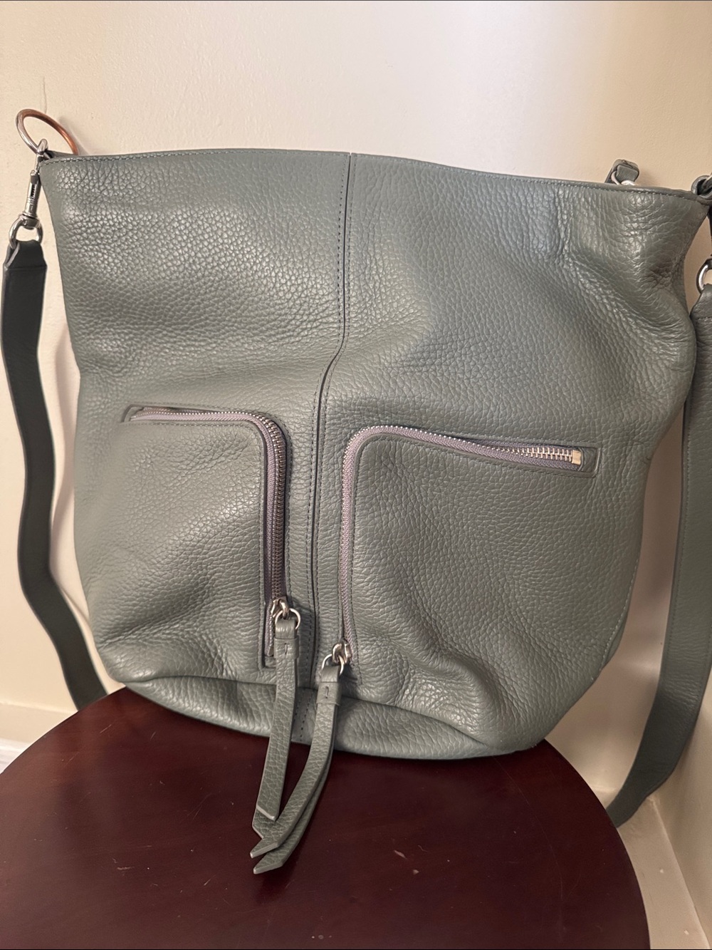AllSaints Pebbled Leather Crossbody Hobo - Sage Green
